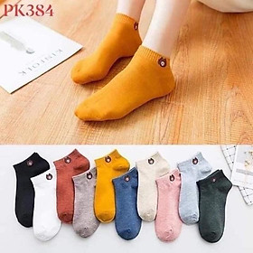 Combo 10 đôi tất gấu cổ ngắn 10 màu giữ ấm chân