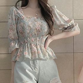 MS707 Áo voan hoa chun ngực tay lỡ