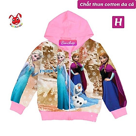 Áo khoác bé gái hình Elsa và Anna xinh xắn từ 10-43kg - Thun da cá hút mồ hôi- Kiến Lửa