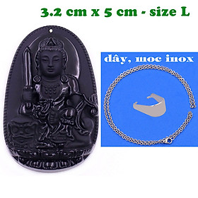 Mặt Phật Văn thù đá thạch anh đen 5 cm kèm dây chuyền inox - mặt dây chuyền size lớn - size L, Mặt Phật bản mệnh