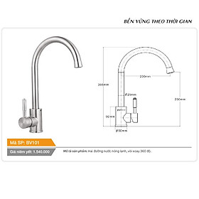 Mua Vòi cố định cổ tròn xoay 360 độ nóng lạnh inox Tundo BV101 Boss 355*50*250 mm