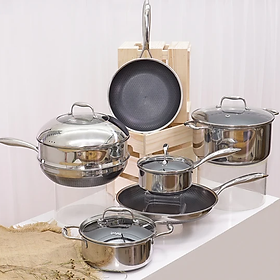 Mua  Hàng chính hãng  Bộ 6 nồi chảo iNox iMat Blackcube_NEW. 03 nồi 16 22 26(cm)  02 chảo cạn 24 30(cm)  01 chảo sâu 28(cm)