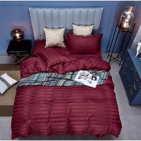 Bộ vỏ chăn drap gối cotton sọc 3f vải cotton lụa bóng hàng chuyên cho gia đình và khách sạn