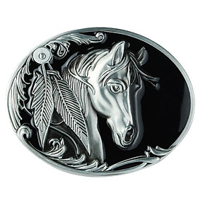 Antique Silver Embossed Horse Head Western Cowboy Smooth Oval Belt Buckle