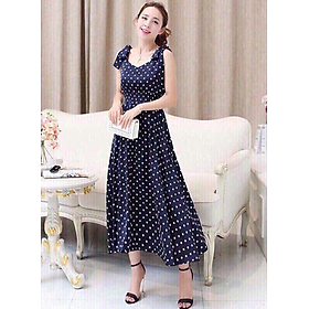 ĐẦM MAXI ĐI BIỂN ĐẸP CHẤM BI XANH DN10070302