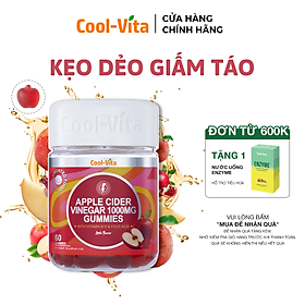 Kẹo Dẻo Giấm Táo Vitamin B12 Hỗ Trợ Tiêu Hóa, Tăng Cường Miễn Dịch Apple Cider Vinegar Gummy Coolvita (60 viên x 3g)/hộp
