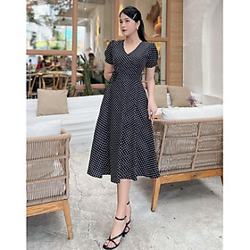 [HCM] Đầm xòe chấm bi phối hoa dễ thương D086 - Khánh Linh Style- Ladyfashion