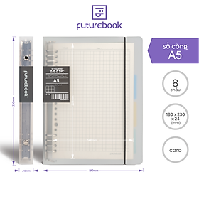 Sổ còng binder 8 chấu Aibasic A5 A4 B5, kèm ruột giấy refill, làm sổ tay planner ,phong cách hàn quốc FUTUREBOOK - A5 - Caro