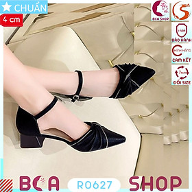 Giày nữ bít mũi gót vuông 4 phân RO627 ROSATA tại BCASHOP quai ôm cổ chân xịn xò, cách điệu thêm những hạt đá lấp lánh