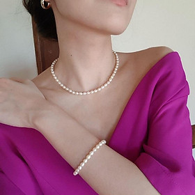 Bộ Trang Sức Ngọc Trai Thật Nước Ngọt Bạc 6ly Màu Trắng 2 Món - Trường Thịnh Ngọc Trai