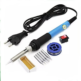 Mua Set mỏ hàn thiếc mini màu xanh 936 điều chỉnh nhiệt độ tq936 60W + nhựa thông + 5 mũi hàn + công tắc + thiếc hàn