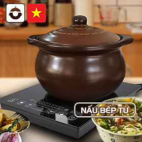 Nồi Đất Đáy Từ 2 Lít NodaCook (men sứ Nâu) - Nồi Đất chuyên biệt nấu trên Bếp Từ