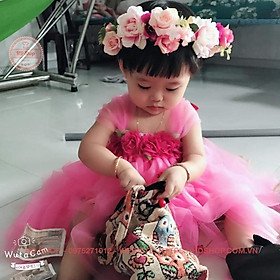 Đầm công chúa ️️ Đầm công chúa cho bé hồng sen hoa chiffon