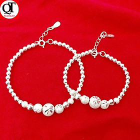 Bộ hai lắc tay cho mẹ và bé xâu chuỗi bi phay mặt sáng bóng chất liệu bạc ta trang sức Bạc Quang Thản - QTVTNU18