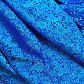 Vải Lụa Tơ Tằm hoa cúc màu xanh lam, mềm#mượt#mịn, dệt thủ công, khổ vải 90cm