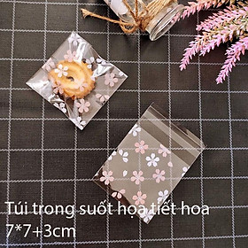 Túi đựng bánh, kẹo, thực phẩm dán miệng trong suốt họa tiết Hoa Anh Đào màu hồng và trắng  - VUA BAO BÌ