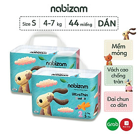 Combo 2 Bịch Bỉm Dán NABIZAM UltraThin Nội Địa Hàn 3 Lớp Siêu Mỏng Size S Cho Bé Từ 4-7kg, 44 Miếng/Bịch