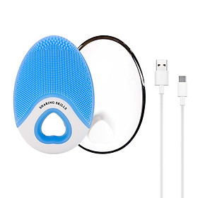 Private Wireless Portable Antibacterial Electric Sonic Waterproof Silicone Facial Cleansing Brush Waterproof Cleansing System Massage Deep Cleaning Pore blue
