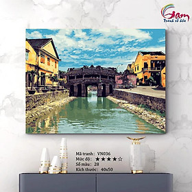 Mua Tranh tô màu theo số phong cảnh Việt Nam Hội An mới lọ màu to 5ml + 2 bộ cọ + khung 2.5cm VN036