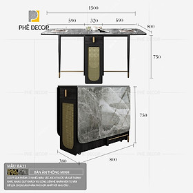 Mua BÀN ĂN THÔNG MINH GẤP GỌN - BA23 - Mặt gỗ giả vân đá