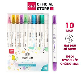 Bút dạ quang caligraphy hai đầu đi nét Deli - hộp 10 chiếc - 70704