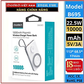 Mua Pin dự phòng Choetech B695 Mag.safe 3 in 1 Công Suất 22.5W tích hợp thêm dây cáp sạc Light.ning và Type C (Hàng chính hãng)
