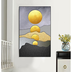 tranh trừu tượng mặt trời và núi trang trí treo tường