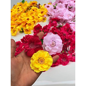 Mua Cành hoa đào  hoa mai giả - Chiều dài 100 cm - Cành 5 nhánh - Cây giả  hoa lụa decor trang trí Tết