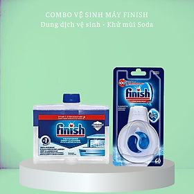 Combo Vệ sinh máy rửa bát Finish: Dung dịch vệ sinh chai 250ml, Viên Treo khử mùi hôi trong máy rửa bát - Chính Hãng.