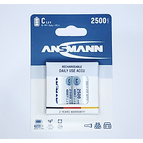 Pin trung sạc ANSMANN C2500 - (Baby C) vỉ 2 viên - Hàng Nhập Khẩu
