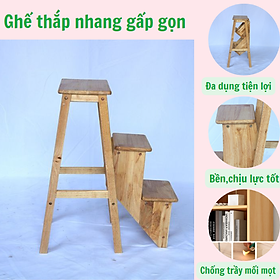 Mua Ghế thắp nhang 3 bậc có thể gấp gọn-ghế lấy đồ trên cao bằng gỗ cao su thiên nhiên