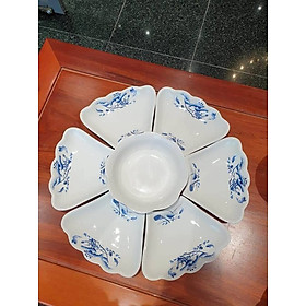 Bộ bát đĩa Hoa Mặt Trời Minh Châu hoạ tiết hoa sen xanh - Hàng loại 1 - Vỡ 1 đổi 1