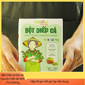 Bột Diếp Cá hữu cơ nguyên chất sấy lạnh Dalahouse - Hộp 20 gói nhỏ 3gr định lượng sẵn cho 1 lần sử dụng - Mát Gan, ngừa mụn, ngừa trĩ và táo bón. Hỗ trợ bảo vệ Phổi