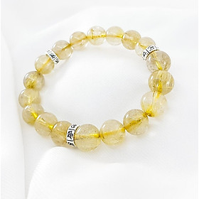 Vòng tay nam mệnh kim, thủy đá thạch anh tóc vàng mix charm chữ trung