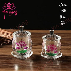 Chén Nước Cúng Phật, Dâng Nước Thờ Thánh, Thờ Gia Tiên Bằng Pha Lê Hình Hoa Sen Cao Cấp 13 x 5cm