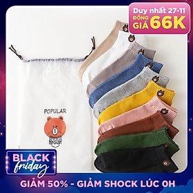 Set 10 Đôi Vớ Nữ In Hình Gấu Brown Xinh Xắn (Kèm Túi Đựng Hình Gấu)