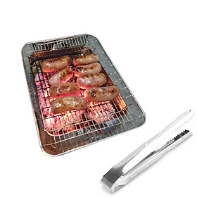 Lò Nướng Than Inox Du Lịch Size Lớn 35x26cm Kèm Gắp Inox