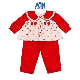 Bộ quần áo Dài bé gái hoạ tiết Cherry Nơ Đỏ Cotton Nhung - AICDBGXEWZIS - AIN Closet