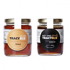 Combo 2 lọ mật ong Tracybee (lọ mật cafe 189 ml + lọ mật chôm chôm 189ml) nguyên chât vị đậm đà