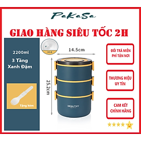 Cà Mèn 3 Tầng Giữ Nhiệt Lõi Inox 304 Cao Cấp Có Thể Tách Rời HEALTHY - Hàng Chính Hãng