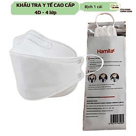 Khẩu trang y tế 4D 4 lớp cao cấp Hamita - Bịch 1 cái - ISO13485, Dấu CE - Sử dụng giấy kháng khuẩn cao cấp Mealtblown, hiệu quả lọc kháng khuẩn giữ nguyên 99.9% sau 5 lần giặt