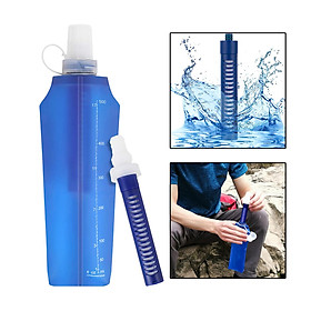 Collapsible Water Bottle with Filter Straw Water Bag for Camping Backpacking