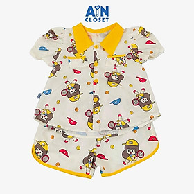 Bộ quần áo Ngắn bé gái họa tiết Bé Tennis Vàng cotton - AICDBGYC8MXR - AIN Closet