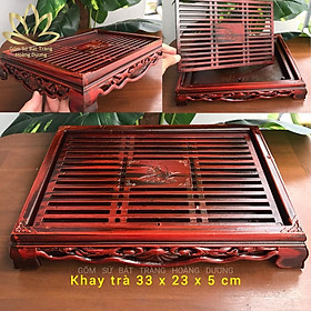 (Hàng đẹp) Khay trà nhựa chịu nhiệt giả cổ 33x23x5cm