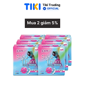 Combo 6 Băng vệ sinh Diana Siêu thấm Cool Fresh Siêu mỏng Cánh gói 8 miếng