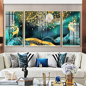 Mua Tranh Bộ 3 Động Vật Và Phong Cảnh Đẹp - Tranh Bộ 3 Canvas Hươu Nghệ Thuật