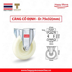 Bánh xe đẩy nhựa trắng PP Eco càng cố định 75-100-125mm - Happy Move Thái Lan
