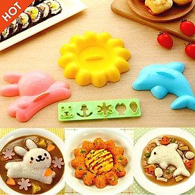Bộ 4 khuôn ép cơm bento hình cá heo, hoa, thỏ size lớn (12-15cm) - giao ngẫu nhiên