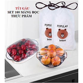 Túi 100 Màng Bọc Thực Phẩm Có Chun ,Túi Bọc Thực Phẩm Gấu Set 100 Màng Bọc Thực Phẩm Túi Gấu Màng Bọc Thực Phẩm PE Có Chun Bọc Đồ Ăn Co Giãn Tái Sử Dụng