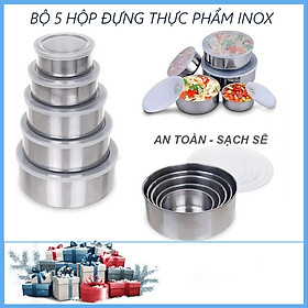 Mua  Quà Tặng  Bộ 5 Hộp Inox Đựng Hạt Ngũ Cốc Có Nắp Đậy